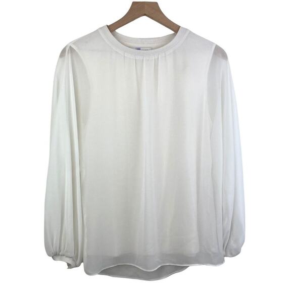 Zara Chiffon Long Sleeve Top White Small - Picture 1 of 8